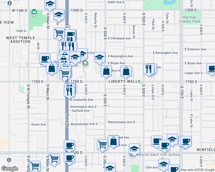 map of restaurants, bars, coffee shops, grocery stores, and more near 315 Wilson Avenue South in Salt Lake City
