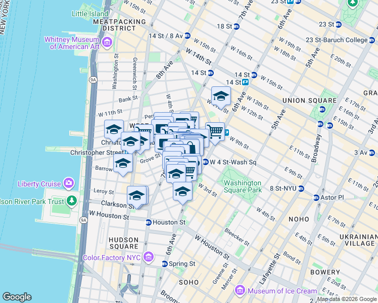map of restaurants, bars, coffee shops, grocery stores, and more near in New York