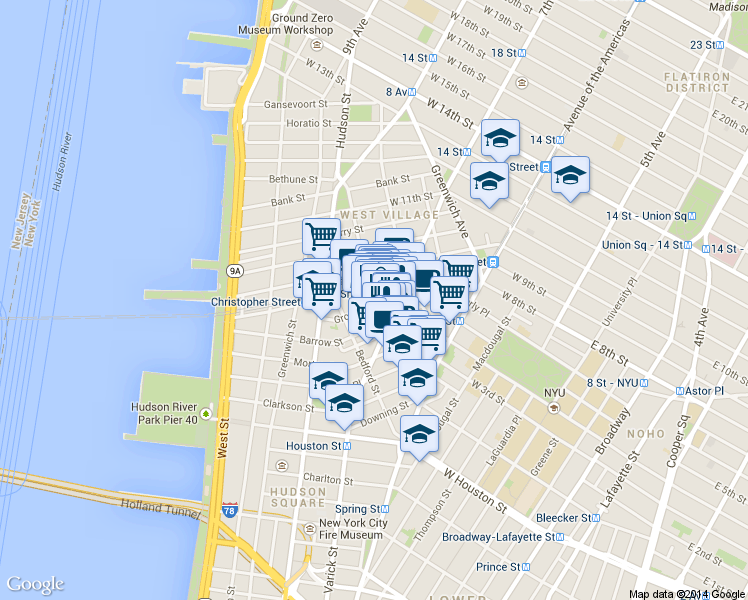 map of restaurants, bars, coffee shops, grocery stores, and more near in New York