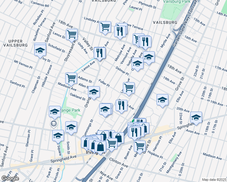 map of restaurants, bars, coffee shops, grocery stores, and more near 372 Isabella Avenue in Irvington