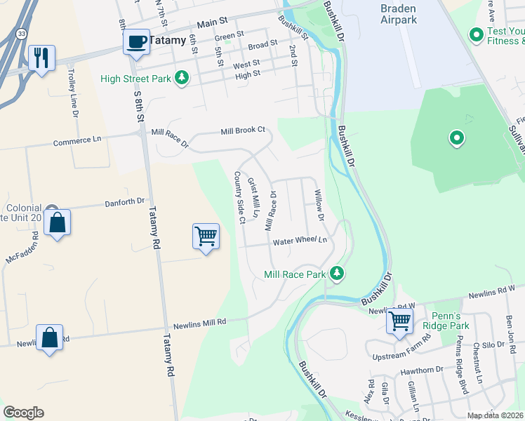 map of restaurants, bars, coffee shops, grocery stores, and more near 3 Grist Mill Lane in Easton