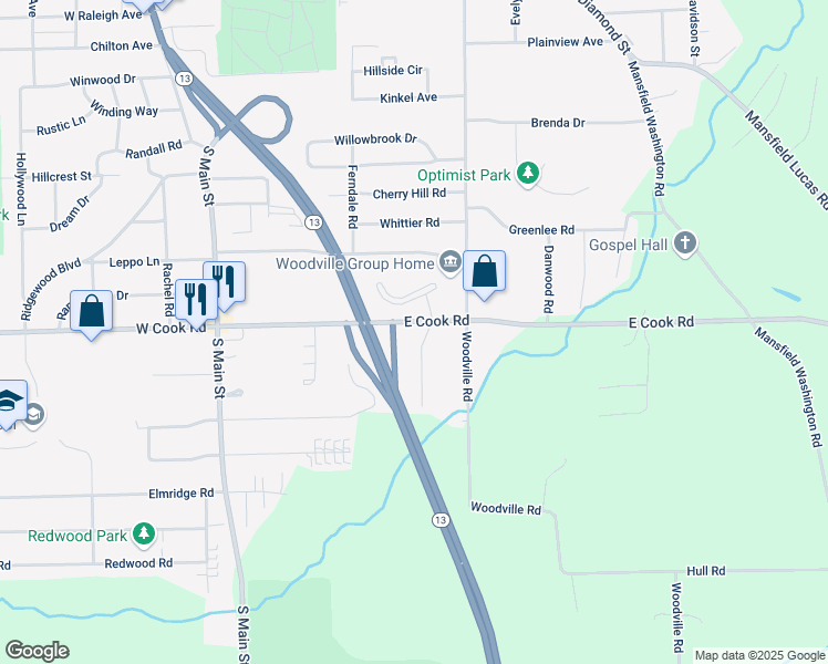 map of restaurants, bars, coffee shops, grocery stores, and more near 890 Brookfield Dr in Mansfield