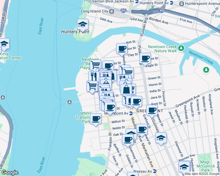 map of restaurants, bars, coffee shops, grocery stores, and more near 159 Franklin Street in Brooklyn