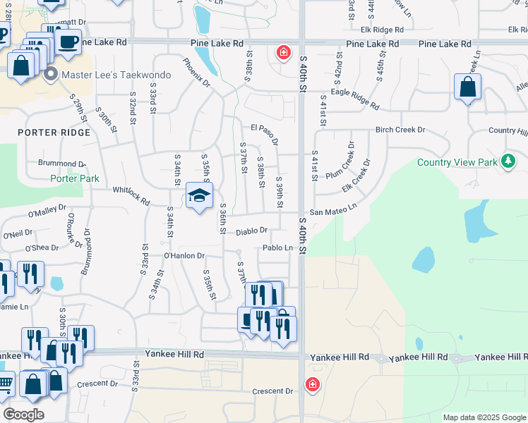 map of restaurants, bars, coffee shops, grocery stores, and more near 8820 South 38th Street in Lincoln
