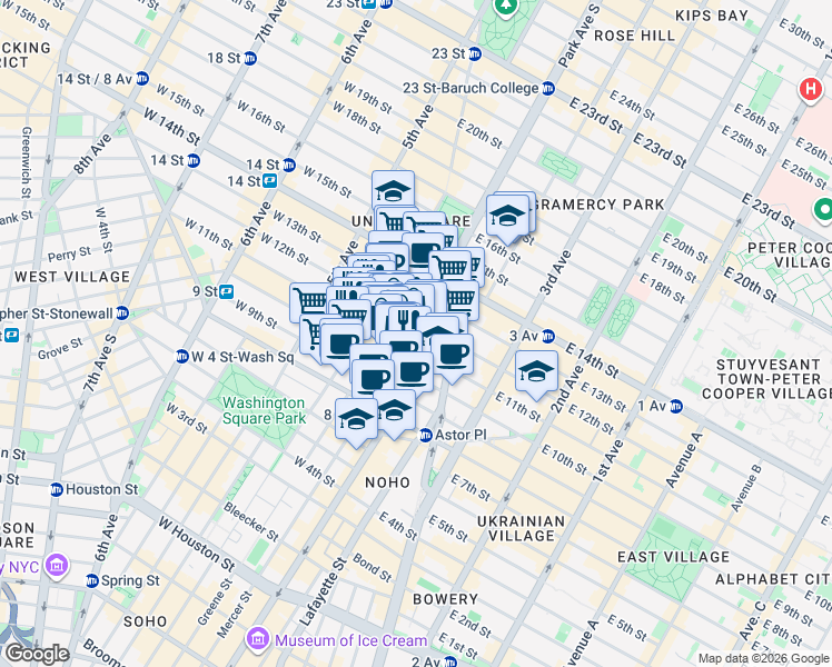 map of restaurants, bars, coffee shops, grocery stores, and more near 813 Broadway in New York