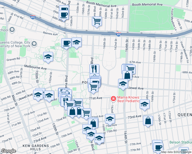 map of restaurants, bars, coffee shops, grocery stores, and more near in Queens