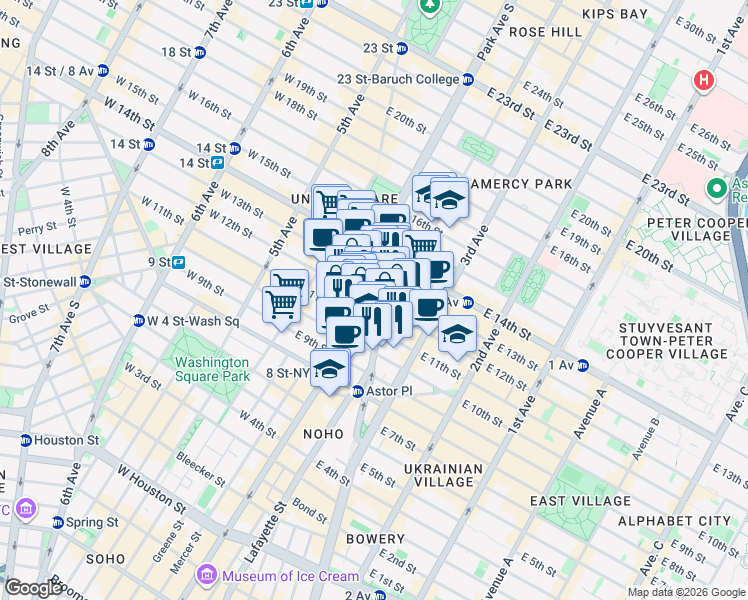 map of restaurants, bars, coffee shops, grocery stores, and more near in New York