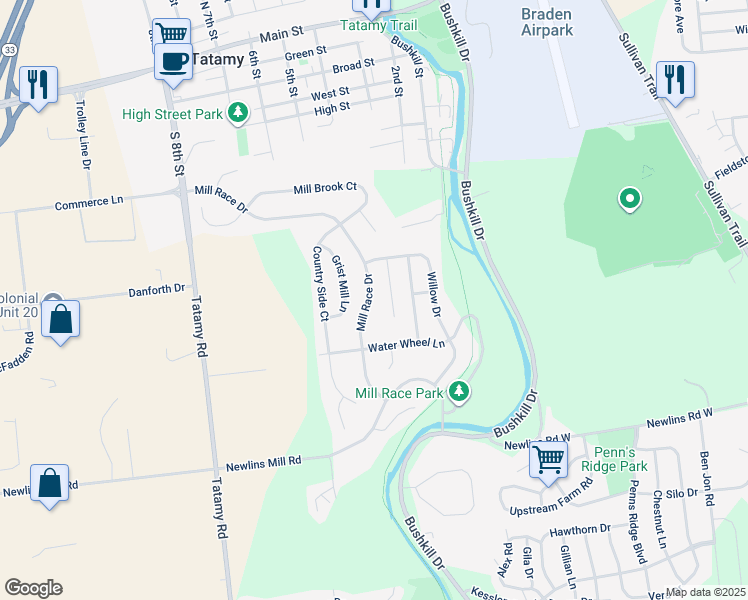 map of restaurants, bars, coffee shops, grocery stores, and more near 113 Mill Race Drive in Easton