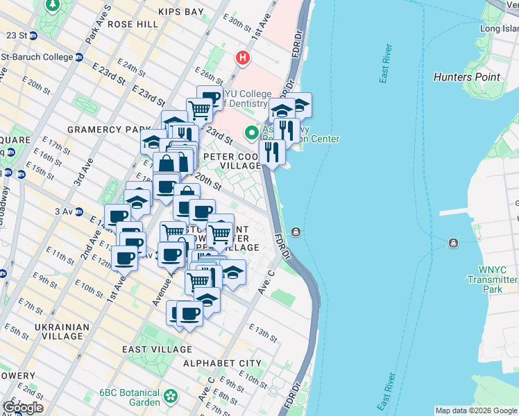 map of restaurants, bars, coffee shops, grocery stores, and more near 610 20th Street Loop in New York