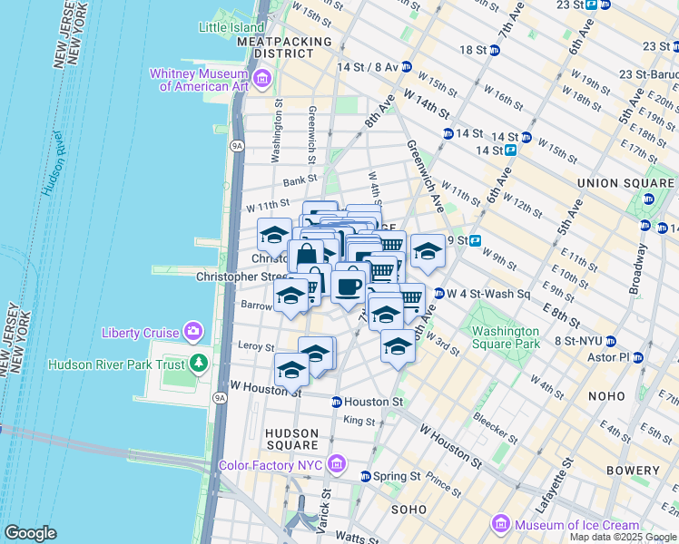 map of restaurants, bars, coffee shops, grocery stores, and more near in New York