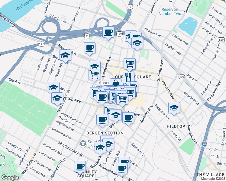map of restaurants, bars, coffee shops, grocery stores, and more near 282 Magnolia Avenue in Jersey City