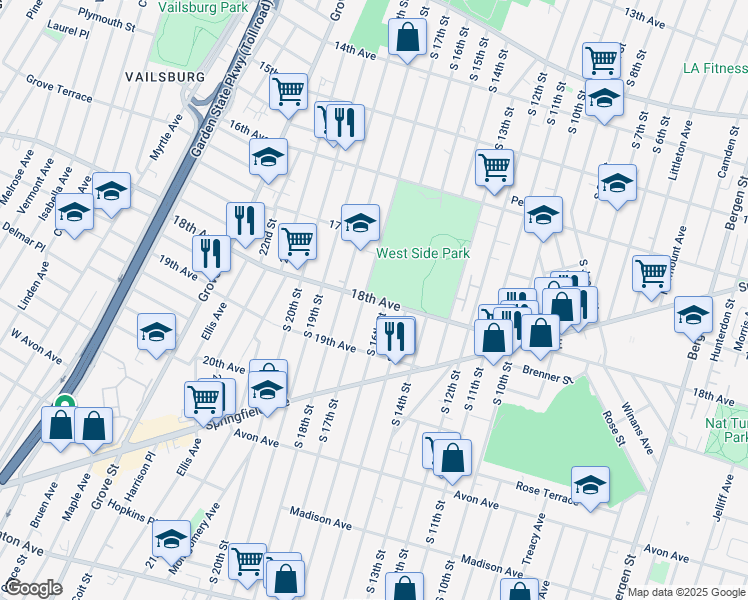 map of restaurants, bars, coffee shops, grocery stores, and more near 667 South 16th Street in Newark