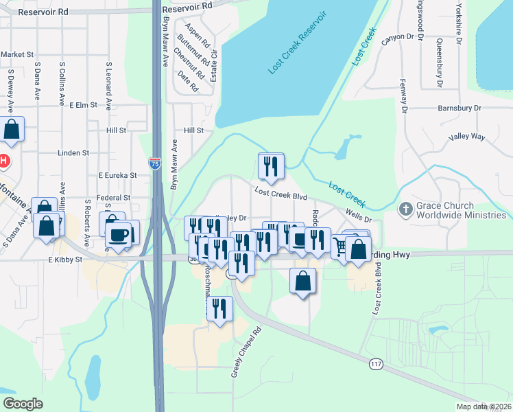 map of restaurants, bars, coffee shops, grocery stores, and more near 2400-2498 Wellesley Dr in Lima