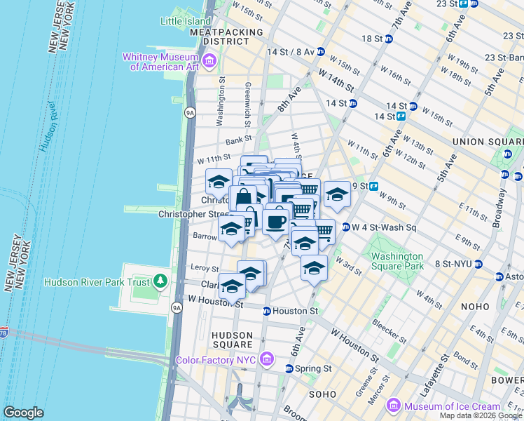 map of restaurants, bars, coffee shops, grocery stores, and more near in New York
