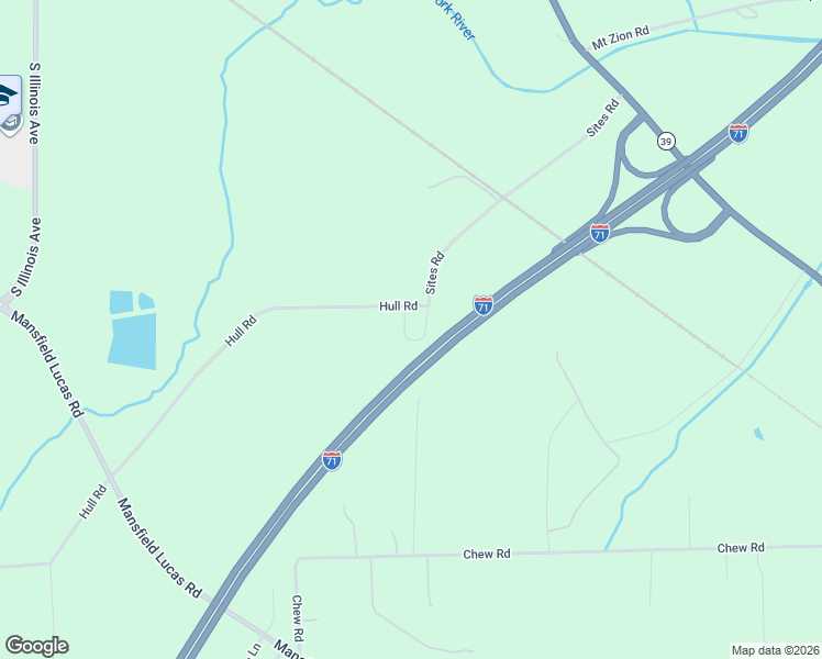 map of restaurants, bars, coffee shops, grocery stores, and more near Interstate 71 in Mansfield
