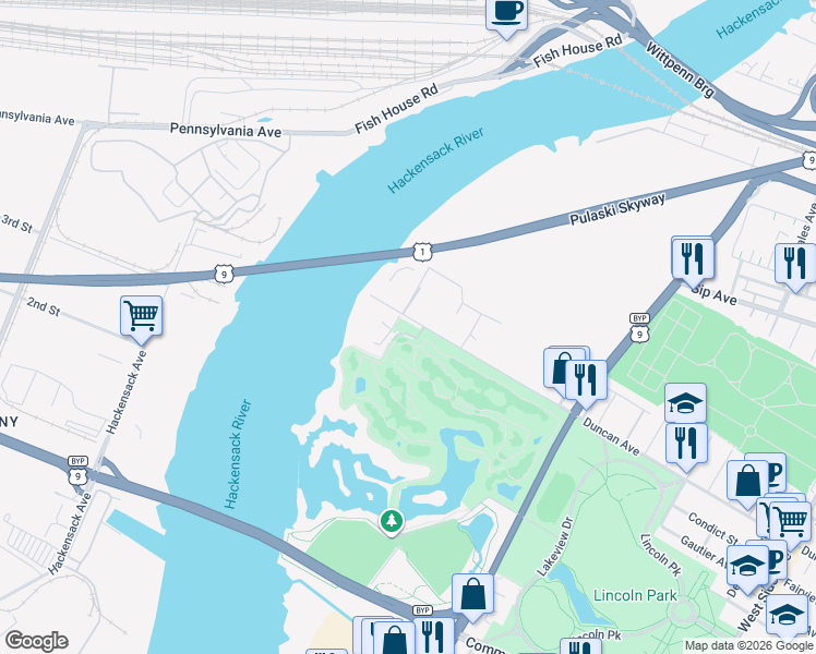 map of restaurants, bars, coffee shops, grocery stores, and more near 379 Duncan Avenue in Jersey City