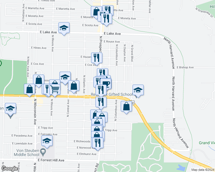 map of restaurants, bars, coffee shops, grocery stores, and more near 3801 North Ashton Avenue in Peoria