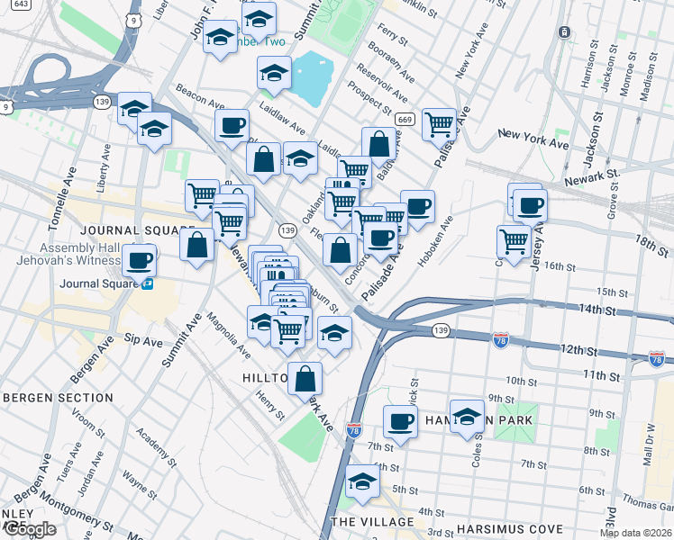 map of restaurants, bars, coffee shops, grocery stores, and more near 316 Hoboken Avenue in Jersey City