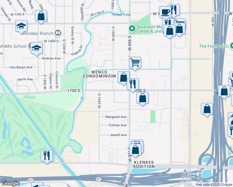 map of restaurants, bars, coffee shops, grocery stores, and more near 971 West 1700 South in Salt Lake City