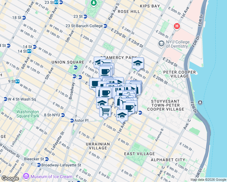 map of restaurants, bars, coffee shops, grocery stores, and more near in New York