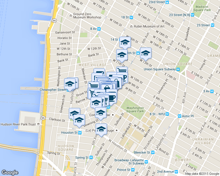 map of restaurants, bars, coffee shops, grocery stores, and more near in New York