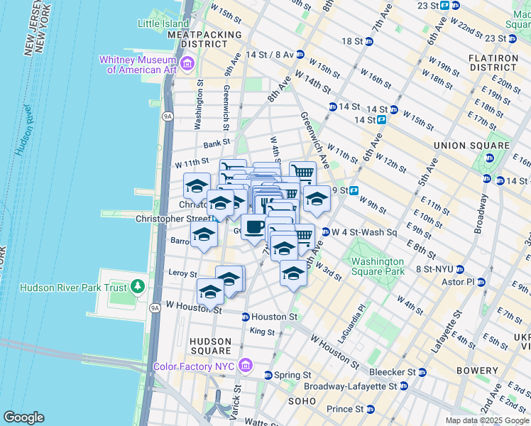 map of restaurants, bars, coffee shops, grocery stores, and more near in New York