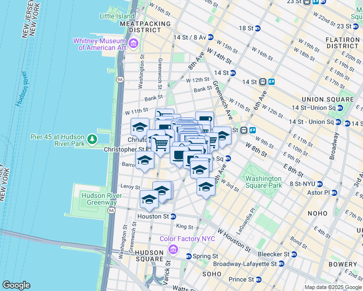 map of restaurants, bars, coffee shops, grocery stores, and more near in New York