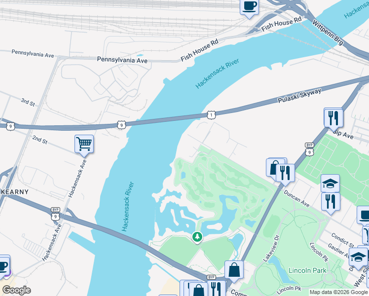 map of restaurants, bars, coffee shops, grocery stores, and more near 379-581 Duncan Avenue in Jersey City