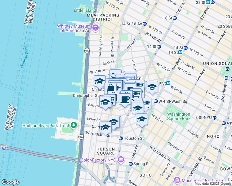 map of restaurants, bars, coffee shops, grocery stores, and more near in New York