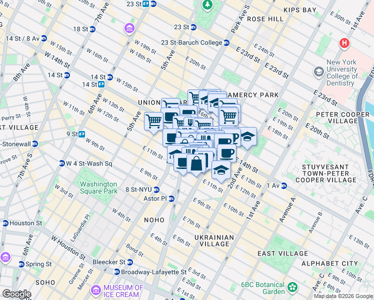 map of restaurants, bars, coffee shops, grocery stores, and more near 127 4th Avenue in New York