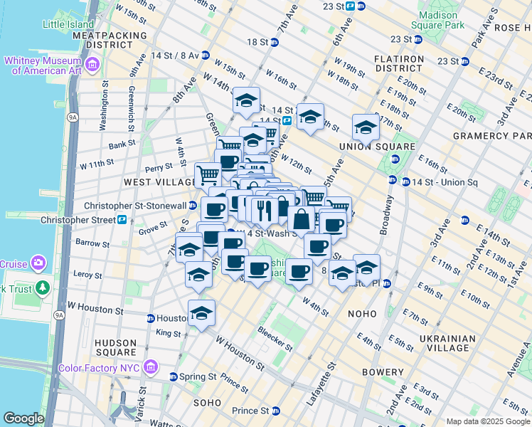 map of restaurants, bars, coffee shops, grocery stores, and more near 218 MacDougal Street in New York