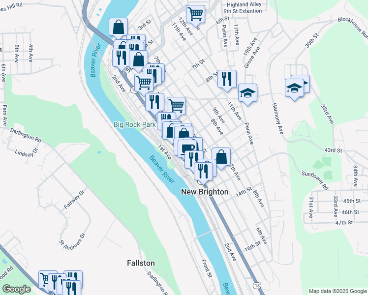 map of restaurants, bars, coffee shops, grocery stores, and more near 927 5th Avenue in New Brighton