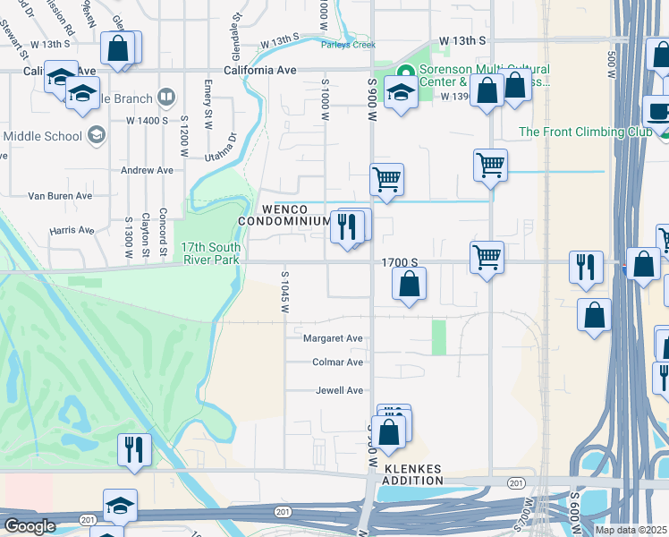map of restaurants, bars, coffee shops, grocery stores, and more near 971 West 1700 South in Salt Lake City