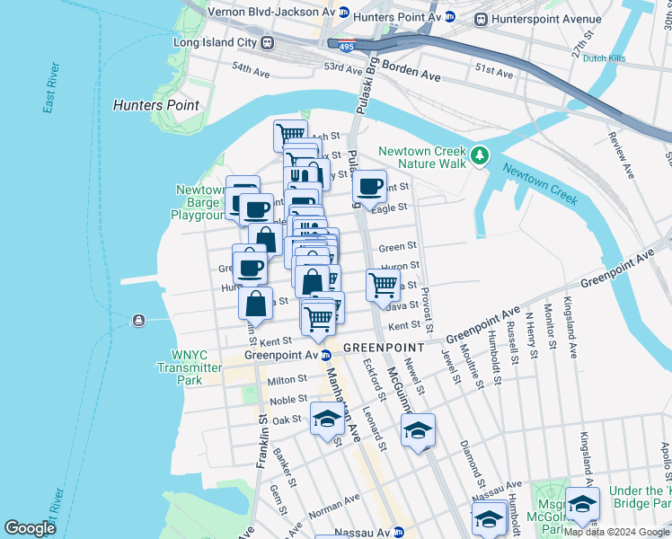 map of restaurants, bars, coffee shops, grocery stores, and more near 1038-1042 Manhattan Avenue in Brooklyn