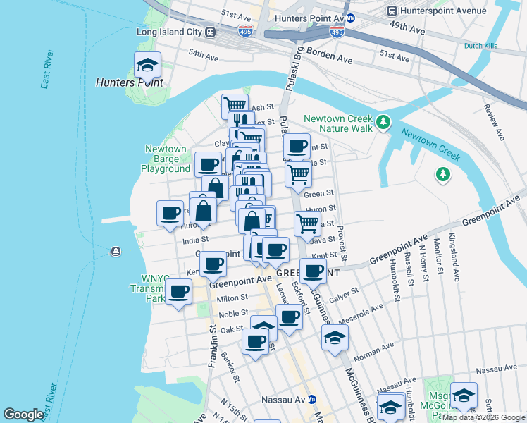 map of restaurants, bars, coffee shops, grocery stores, and more near 1038-1042 Manhattan Avenue in Brooklyn