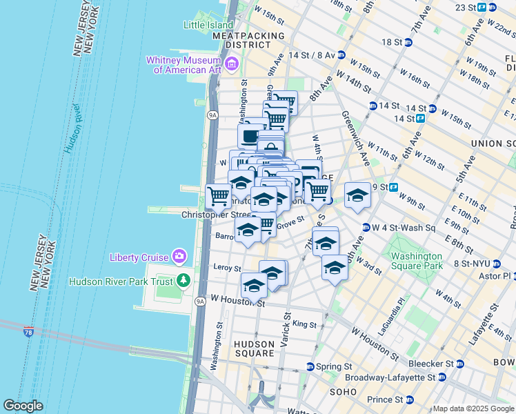 map of restaurants, bars, coffee shops, grocery stores, and more near in New York