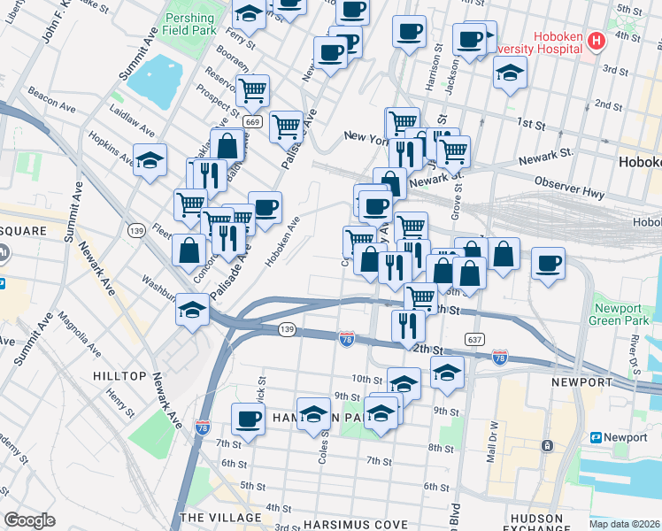 map of restaurants, bars, coffee shops, grocery stores, and more near 289 Coles Street in Jersey City
