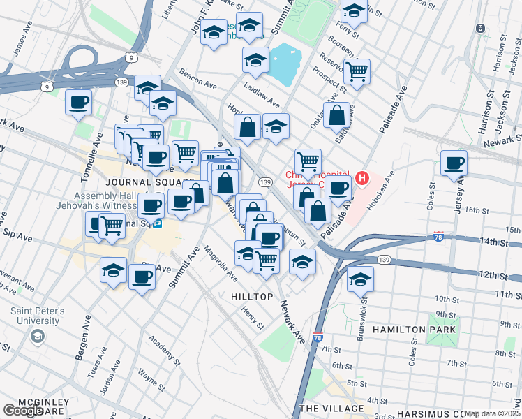 map of restaurants, bars, coffee shops, grocery stores, and more near 393 Hoboken Avenue in Jersey City