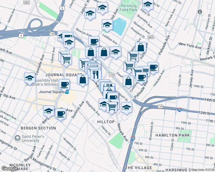 map of restaurants, bars, coffee shops, grocery stores, and more near 393 Hoboken Avenue in Jersey City