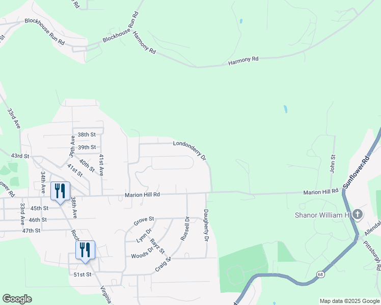 map of restaurants, bars, coffee shops, grocery stores, and more near 171 Londonderry Drive in New Brighton