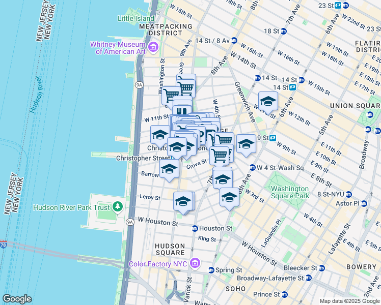 map of restaurants, bars, coffee shops, grocery stores, and more near in New York