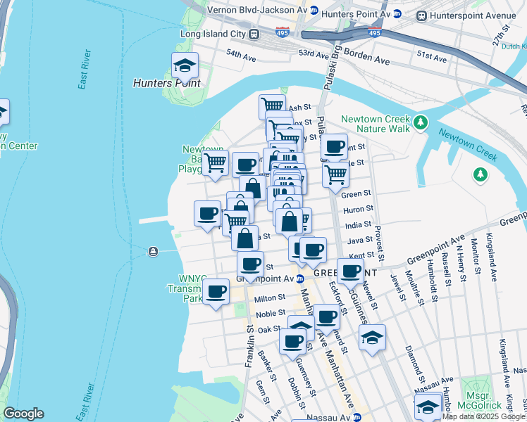 map of restaurants, bars, coffee shops, grocery stores, and more near 141 Green Street in Brooklyn