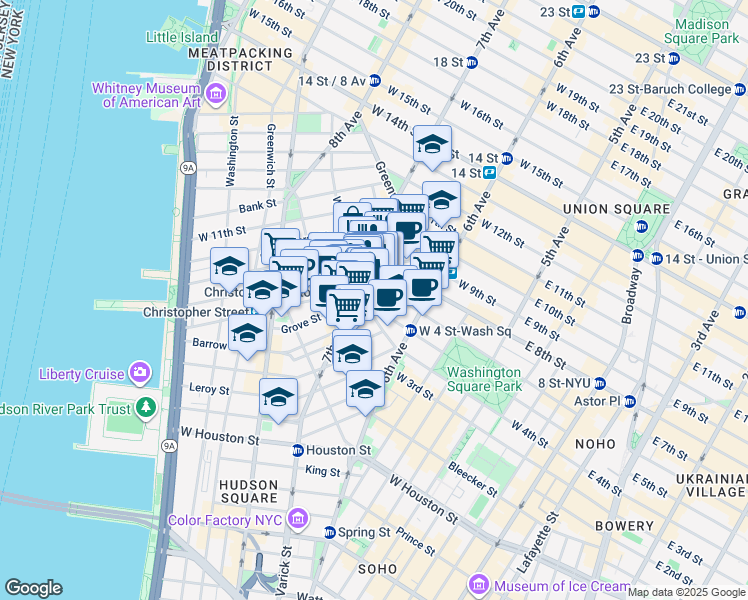 map of restaurants, bars, coffee shops, grocery stores, and more near in New York