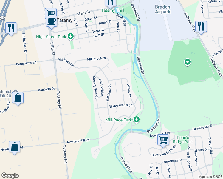 map of restaurants, bars, coffee shops, grocery stores, and more near 115 Mill Race Drive in Easton
