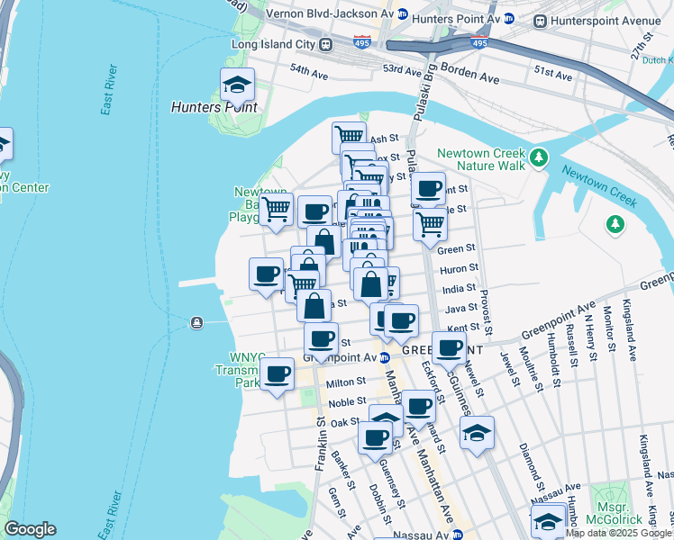 map of restaurants, bars, coffee shops, grocery stores, and more near 141 Green Street in Brooklyn