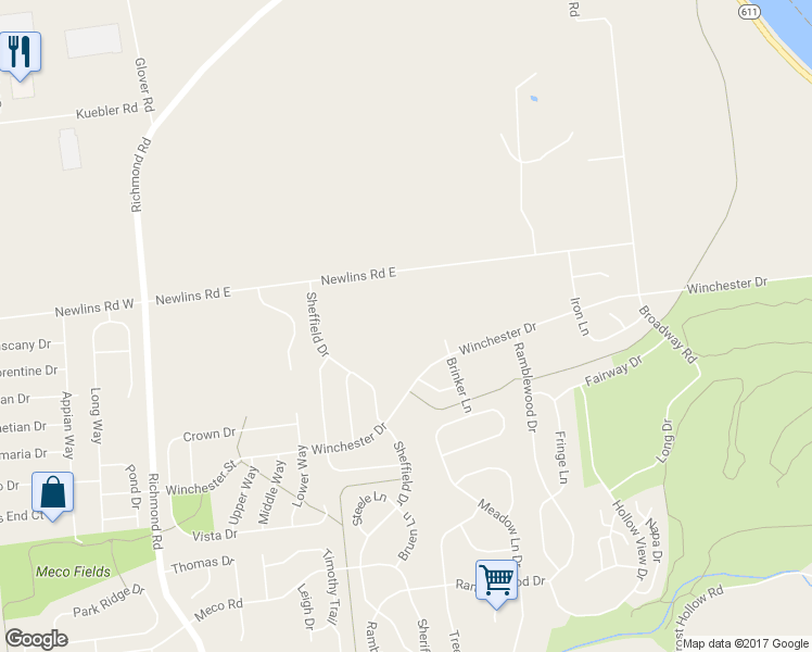 map of restaurants, bars, coffee shops, grocery stores, and more near 221 Newlins Road East in Easton