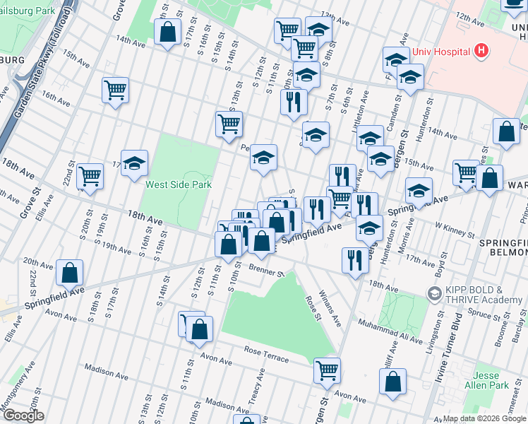 map of restaurants, bars, coffee shops, grocery stores, and more near 51 Holland Street in Newark
