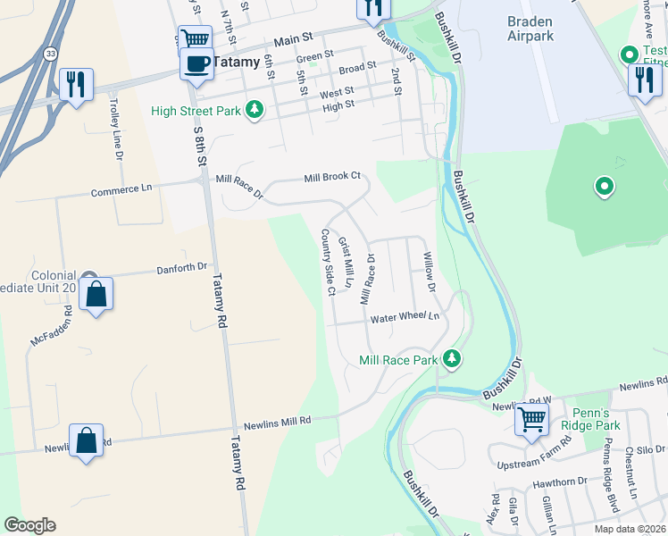 map of restaurants, bars, coffee shops, grocery stores, and more near 35 Country Side Court in Easton