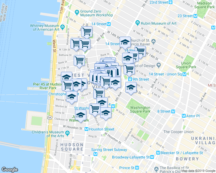 map of restaurants, bars, coffee shops, grocery stores, and more near in New York