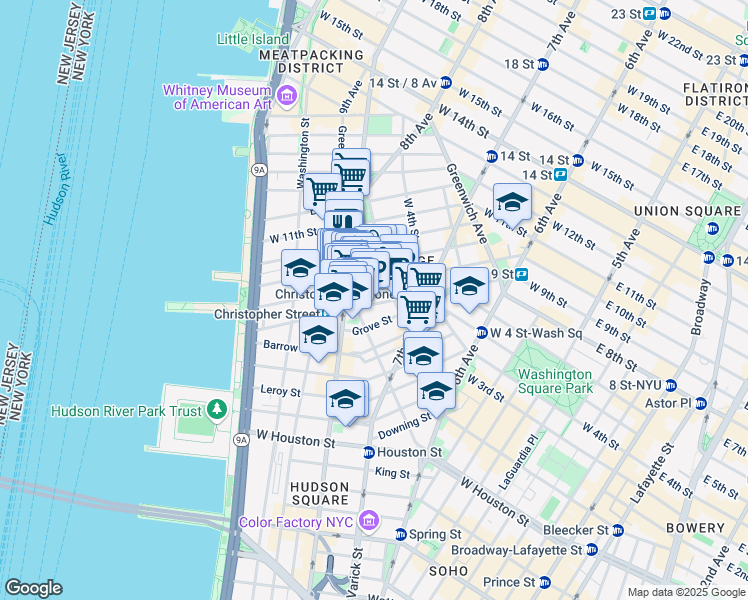 map of restaurants, bars, coffee shops, grocery stores, and more near in New York